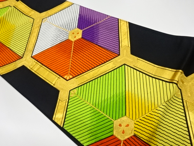 JAPANESE KIMONO / VINTAGE FUKURO OBI / WOVEN PINE RHOMBUS & KIKKO